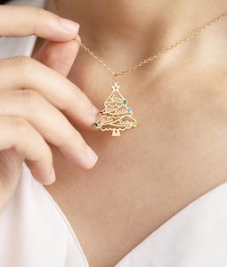Personalized Family Name Christmas Tree Necklace, Custom Birthstones Necklace, Sterling Silver Jewelry, Christmas Gift for Mom