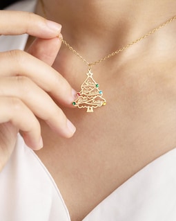 Personalized Family Name Christmas Tree Necklace, Custom Birthstones Necklace, Sterling Silver Jewelry, Christmas Gift for Mom