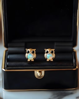 Owl Opal Stud Earrings, White Fire Opal Earrings, Tiny Owl Earrings, Animal Earrings Rose Gold Silver Studs, Nature Pet Lover Gift for Her