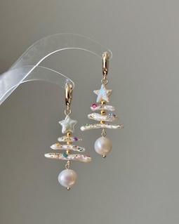 Holiday special natural freshwater baroque star pearl biwa pipa christmas tree dangle earring,gift for her,christmas gift
