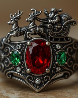 Christmas Santa Claus Reindeer Sleigh Gothic Ring