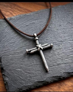 Nail Cross Necklace - Personalized Leather Cord Necklace for Men - Christian Gift for Him - Faith Keepsake