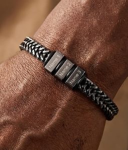Personalized Black Bracelet for Men, Custom Name Jewelry, Engraved Chain Bracelet