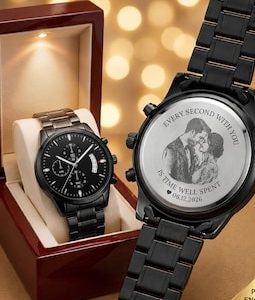 Photo Engraved Watch for Men, Personalized Picture Watch, Custom Photo Gift, Anniversary Gift for Husband, Boyfriend & Memorial Keepsake