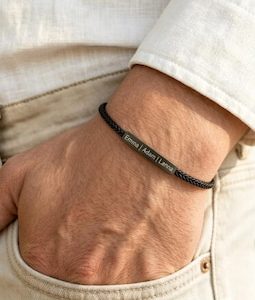 Custom Men's Black Bracelet, Personalized Gift For Dad, Engraved Jewelry For Men, Name Necklace, Kids Name Bracelet,Husband Gift,Christmas