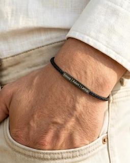 Custom Men's Black Bracelet, Personalized Gift For Dad, Engraved Jewelry For Men, Name Necklace, Kids Name Bracelet,Husband Gift,Christmas