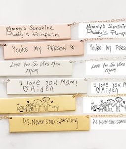 Custom Handwriting Necklace • Signature Necklace • Engraved Handwriting Bar Necklace • Memorial Signature Keepsake Jewelry • Mom Gift • NM22