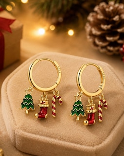 925 Sterling Silver Christmas Earrings, Gold Plated Holiday Jewelry, Christmas Tree Candy Cane Earrings, Gift for Women