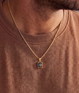 Men's Birthstone Necklace, Black Onyx Pendant Necklace, Birthstone Necklace for Men, Personalized Gemstone Jewelry, Christmas Gift for Him
